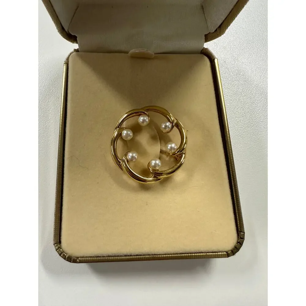 Napier Circle Of Pearls Goldtone Brooch In Original Box Faux Pearl Pin